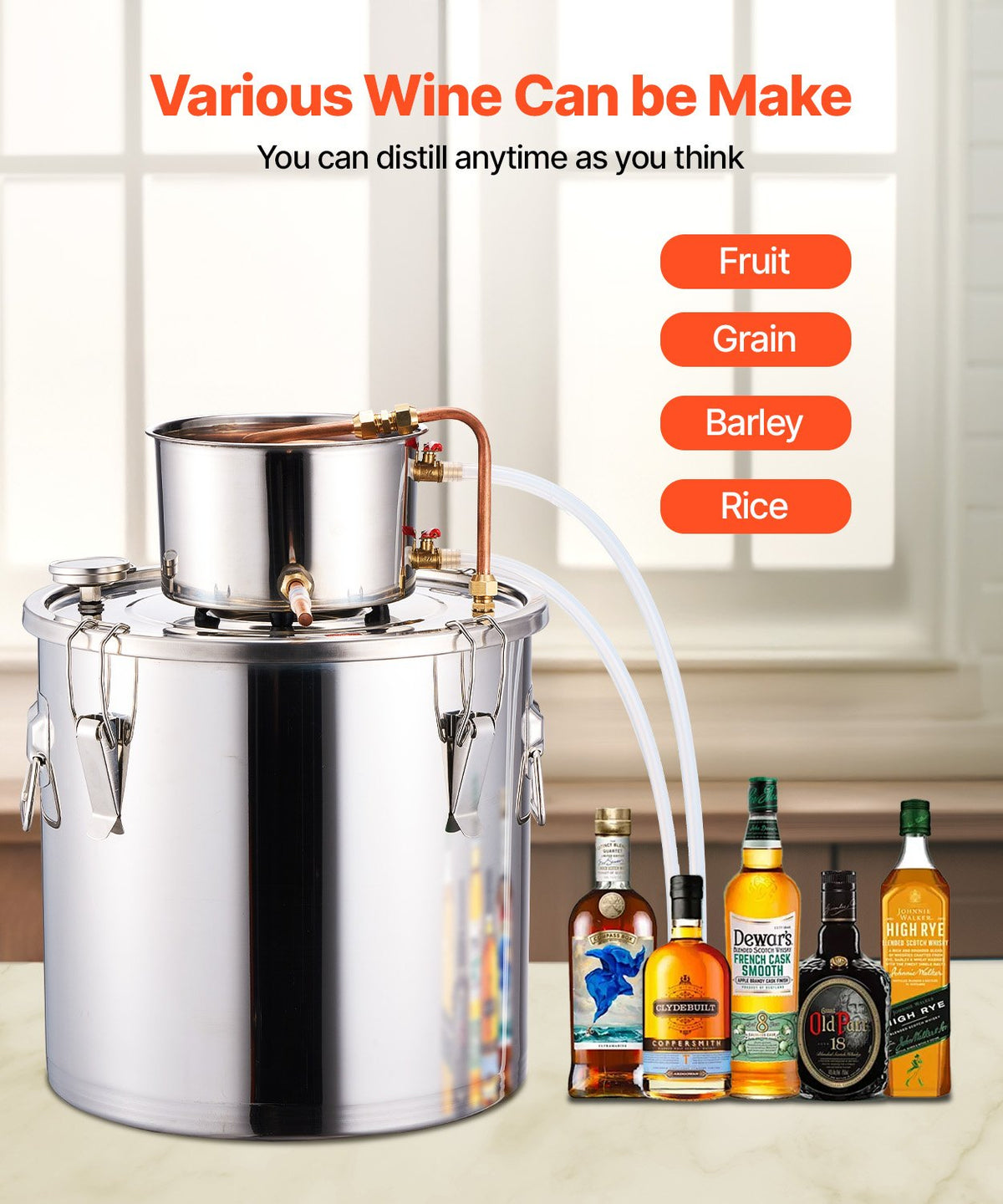 Moonshine Still | 8-Gallon Stainless Steel Brewing Kit for Water & Alcohol