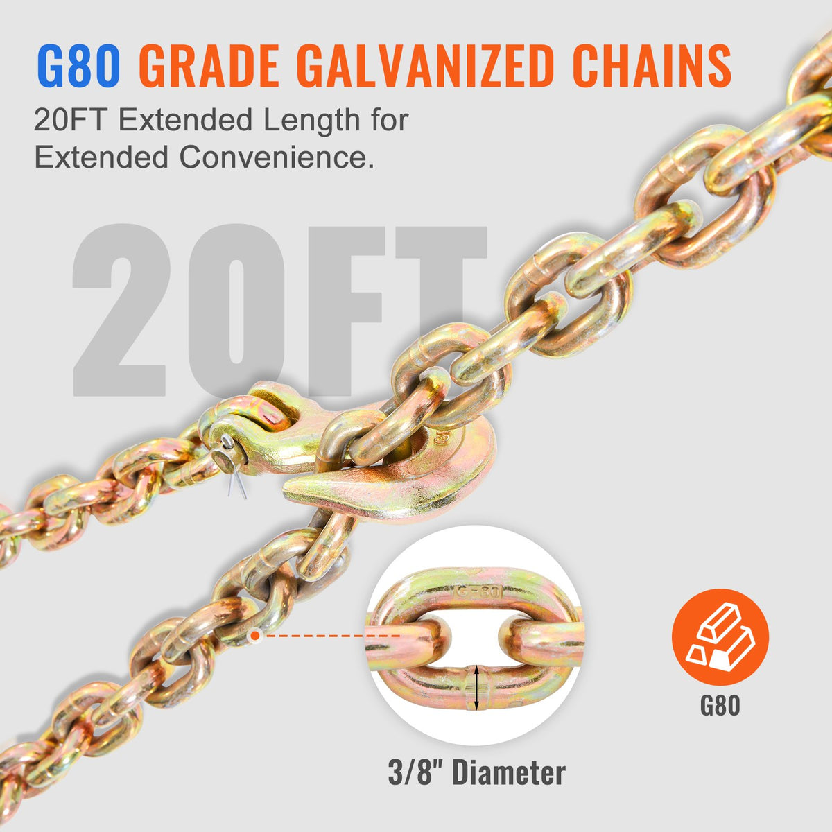 Ratchet Chain Binder Set | 3/8"–1/2" Load Binders | 12,000lb Capacity with G80 Chains | 4-Pack
