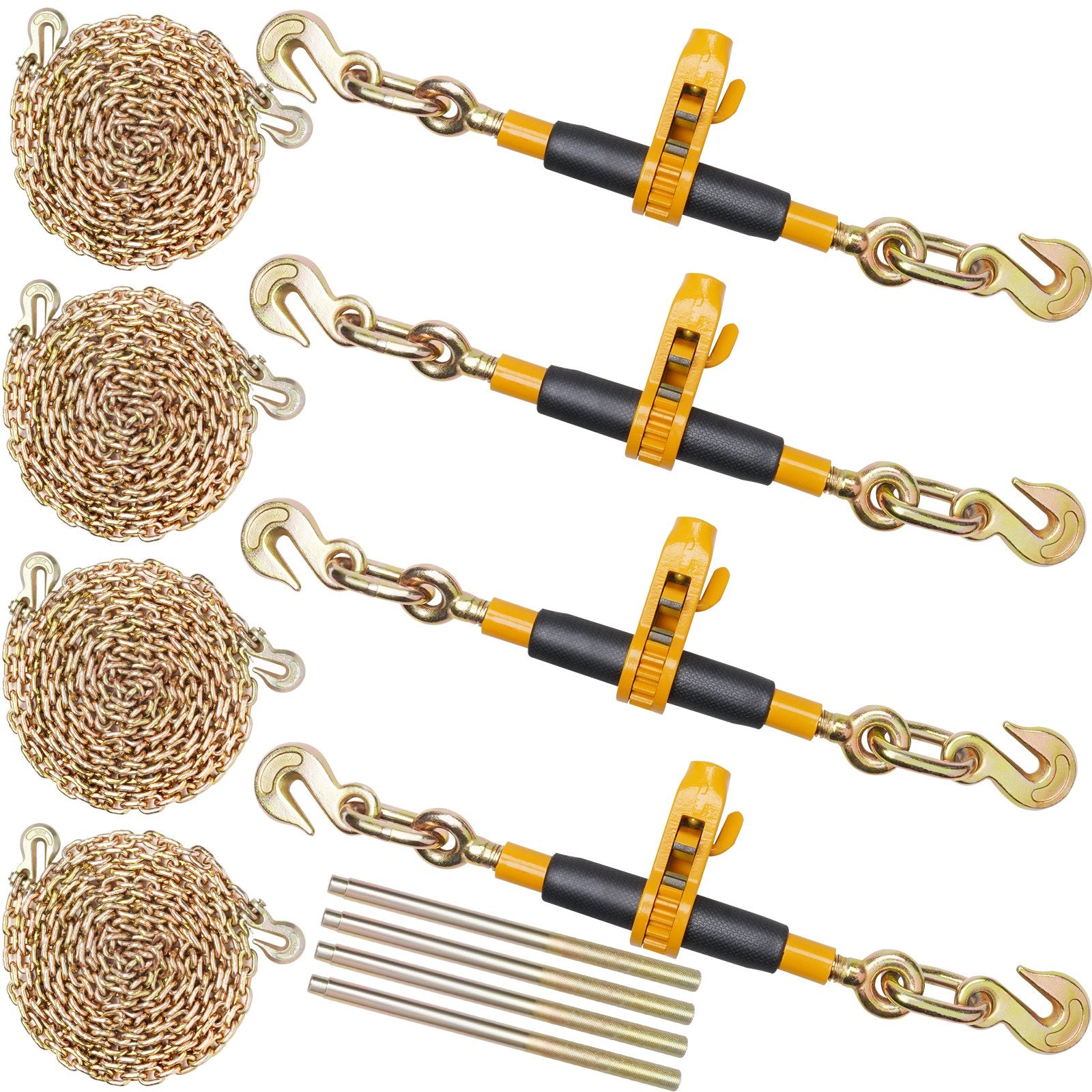 Ratchet Chain Binder Set | 5/16"–3/8" Load Binders | 7100lb Capacity with G80 Chains | 4-Pack
