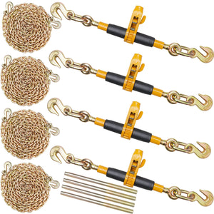 Ratchet Chain Binder Set | 5/16"–3/8" Load Binders | 7100lb Capacity with G80 Chains | 4-Pack
