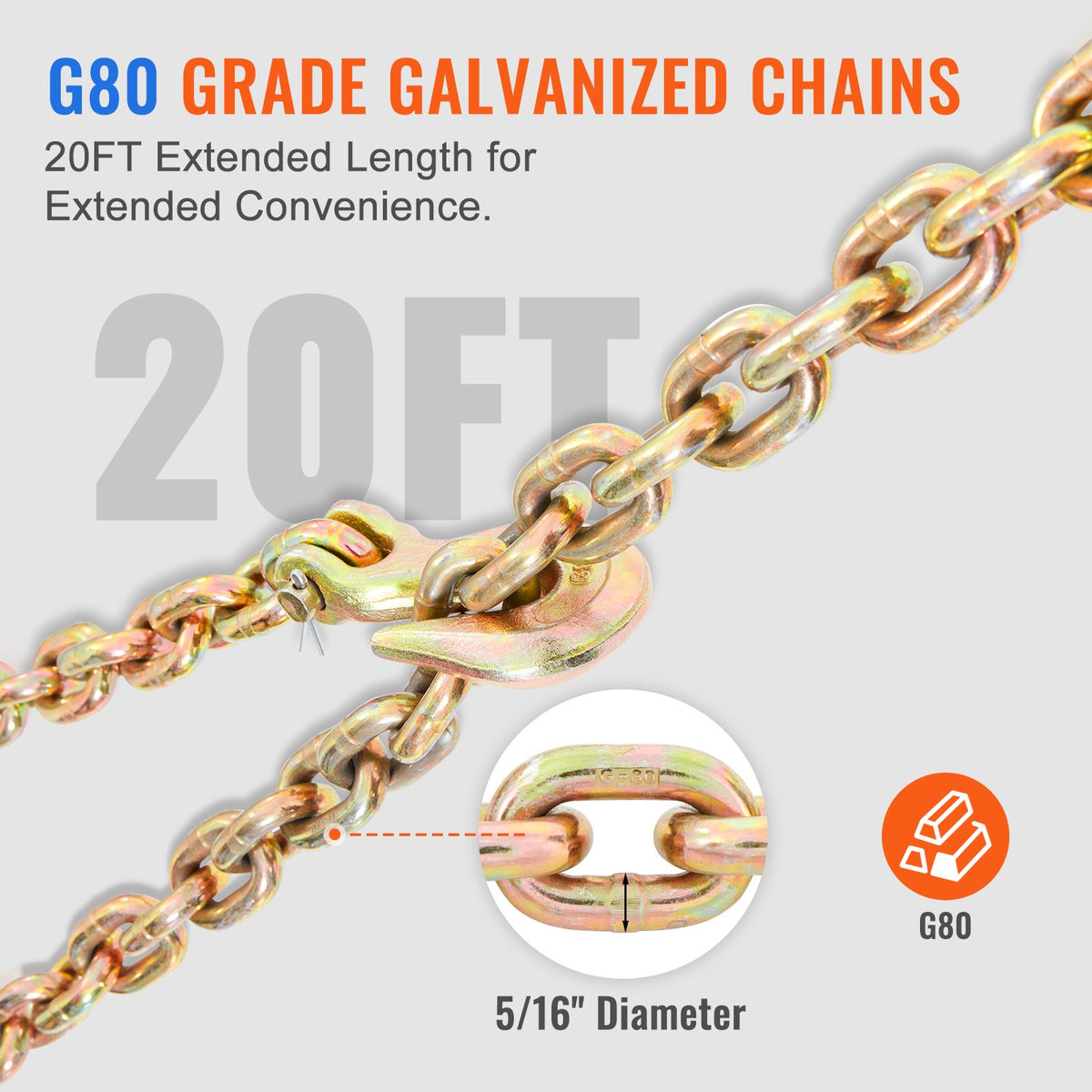 Ratchet Chain Binder Set | 5/16"–3/8" Load Binders | 7100lb Capacity with G80 Chains | 4-Pack