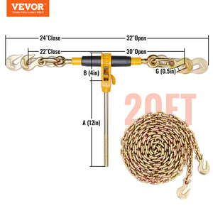 Ratchet Chain Binder Set | 5/16"–3/8" Load Binders | 7100lb Capacity with G80 Chains | 4-Pack
