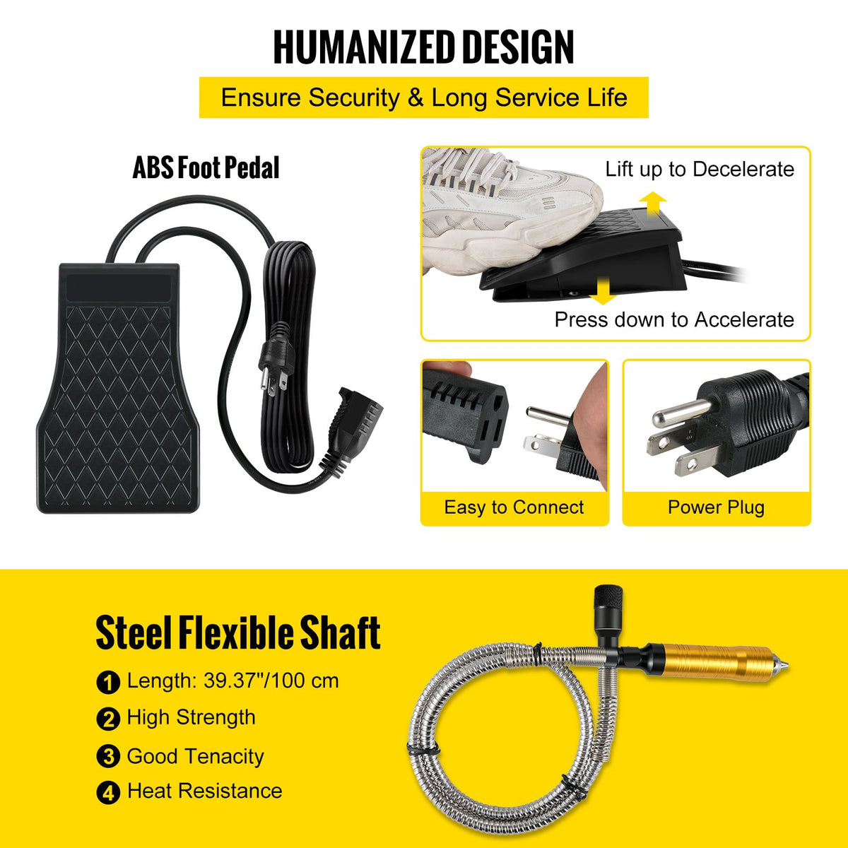 Flex Shaft Grinder Kit | 780W Rotary Tool with Foot Pedal & 45 Accessories | 6.5mm Chuck