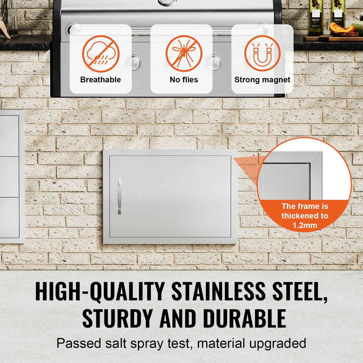 BBQ Access Door | 610x432mm Single Stainless Steel Outdoor Kitchen Door | Flush Mount for BBQ Island & Cabinets