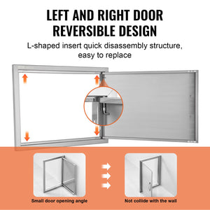 BBQ Access Door | 610x432mm Single Stainless Steel Outdoor Kitchen Door | Flush Mount for BBQ Island & Cabinets