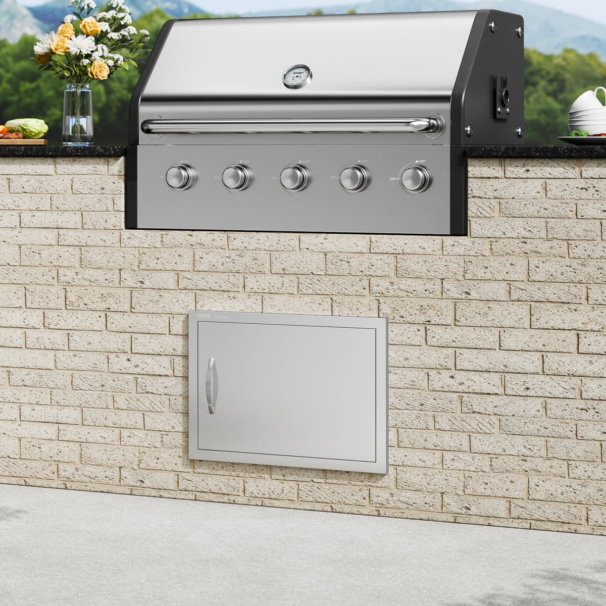 BBQ Access Door | 610x432mm Single Stainless Steel Outdoor Kitchen Door | Flush Mount for BBQ Island & Cabinets