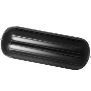 Boat Fenders | 4-Pack 10x28" Ribbed Inflatable Bumpers with Ropes | Black Marine-Grade for Pontoon, Sailboat, Ski Boat