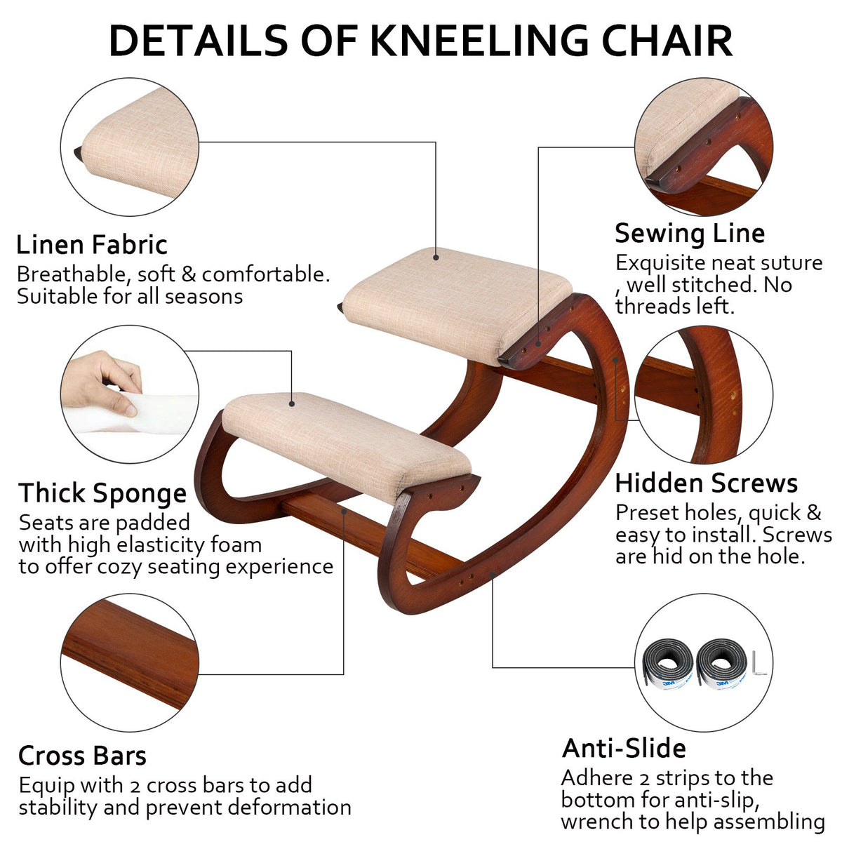 Ergonomic Kneeling Chair | Wooden Frame Posture Stool for Neck Pain
