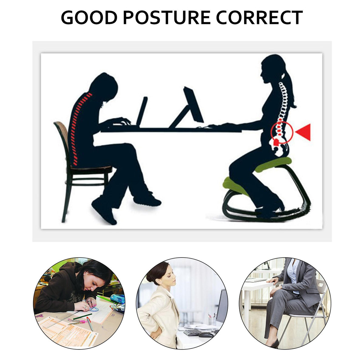 Ergonomic Kneeling Chair | Wooden Frame Posture Stool for Neck Pain