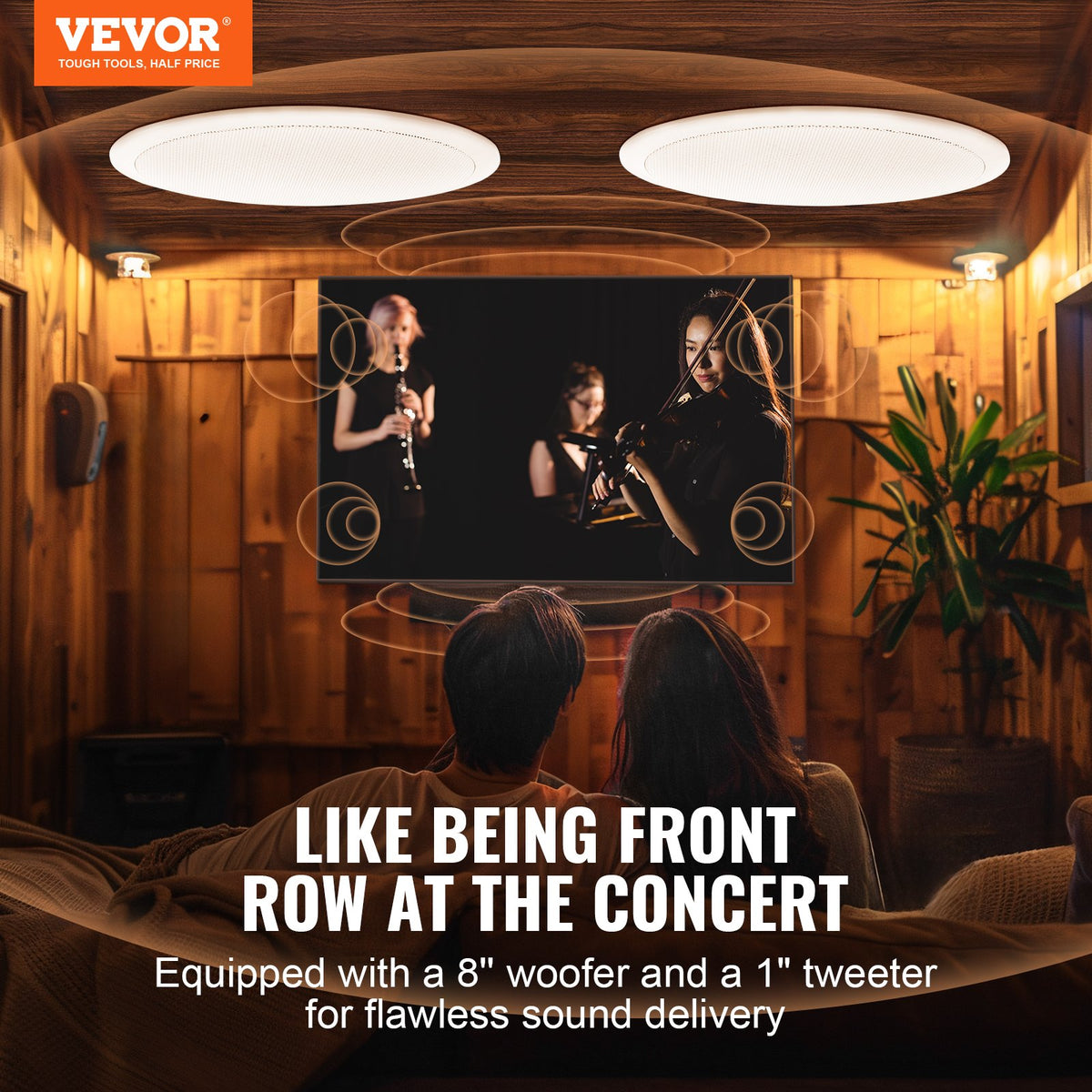 In-Ceiling Speakers 2 Pack | 8" Flush Mount | 50W 89dB Sensitivity | For Home & Outdoor Covered Areas