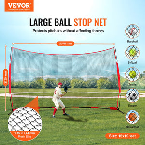 Sports Barricade Net | 16x10ft Portable Ball Backstop | Carry Bag Included for Baseball, Soccer, Lacrosse