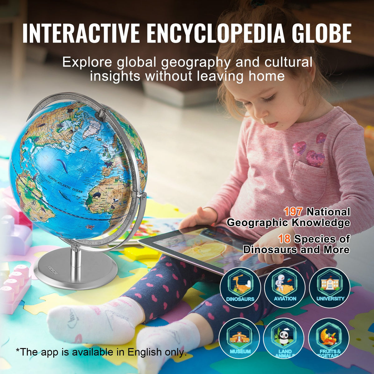 Educational AR Globe | 254mm Interactive World Globe with LED Light & Mobile App