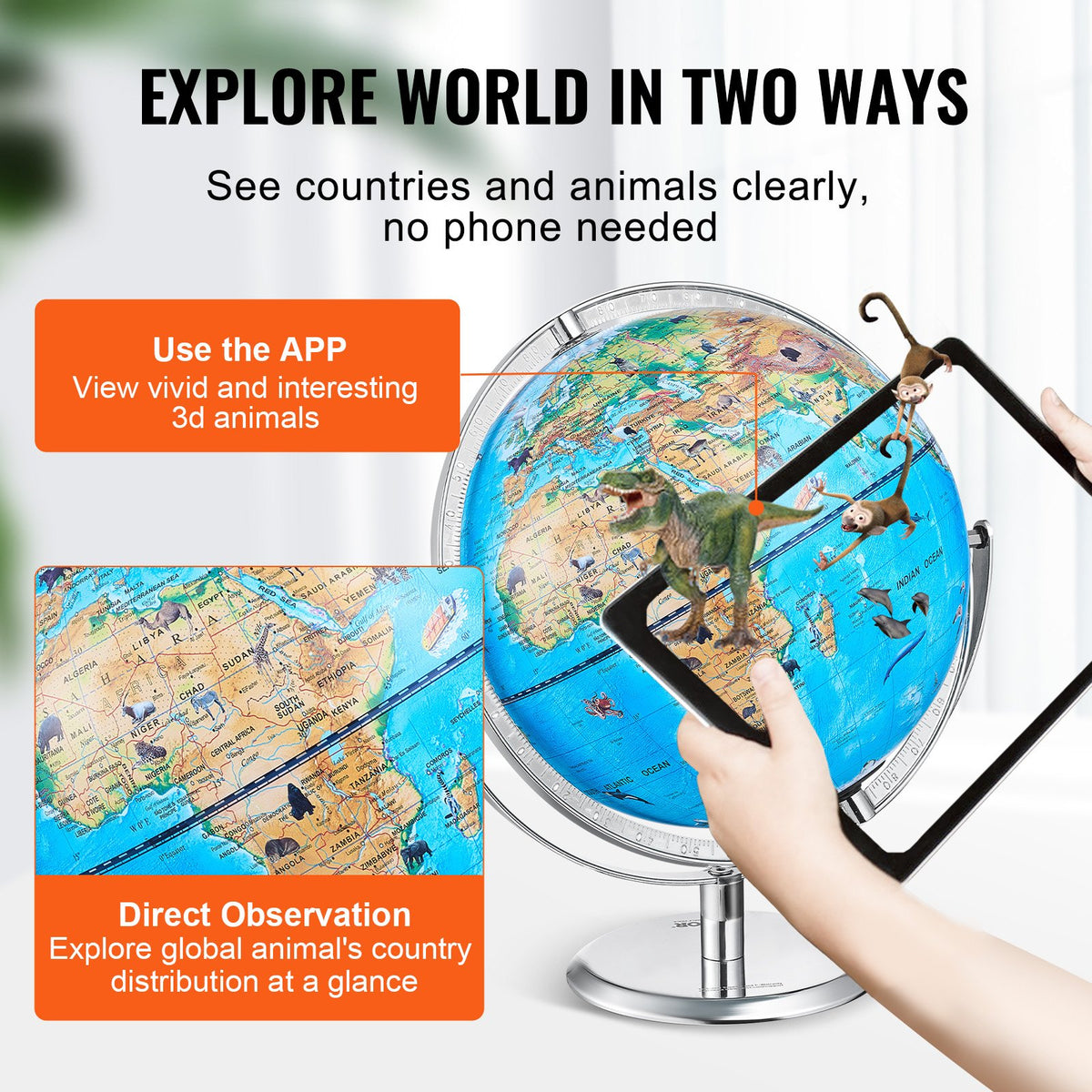 Educational AR Globe | 254mm Interactive World Globe with LED Light & Mobile App