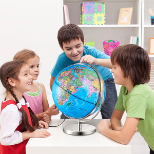 Rotating World Globe with Stand 330.2mm | Educational Geographic Globe with Time Zone Display