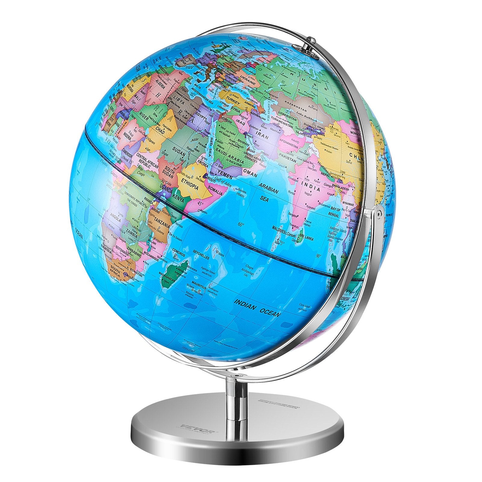 Illuminated World Globe with Stand | 228.6mm Educational Earth Globe | Heavy Metal Base | LED Constellation Night Light | HD Printed Spinning Map for Kids Classroom Learning