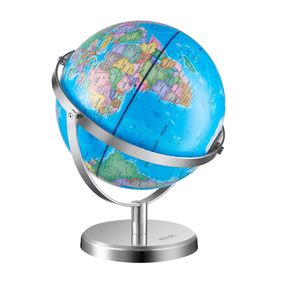 Illuminated World Globe with Stand | 228.6mm Educational Earth Globe | Heavy Metal Base | LED Constellation Night Light | HD Printed Spinning Map for Kids Classroom Learning