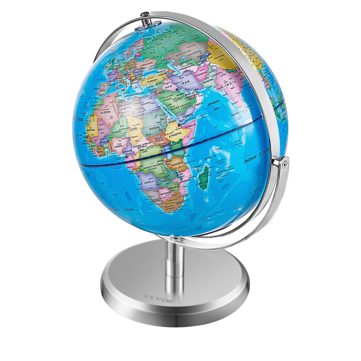 Illuminated World Globe with Stand | 228.6mm Educational Earth Globe | Heavy Metal Base | LED Constellation Night Light | HD Printed Spinning Map for Kids Classroom Learning