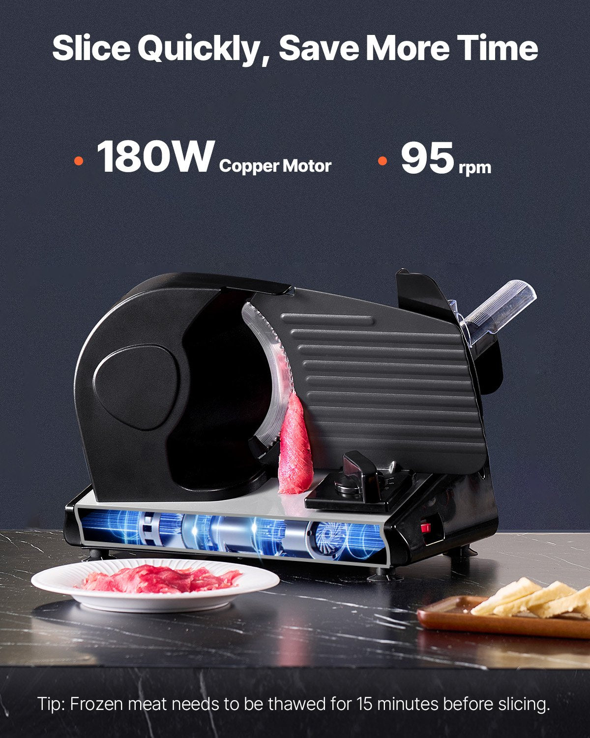 Electric Meat Slicer | 180W 190mm Deli Food Slicer for Meat, Bread & Cheese