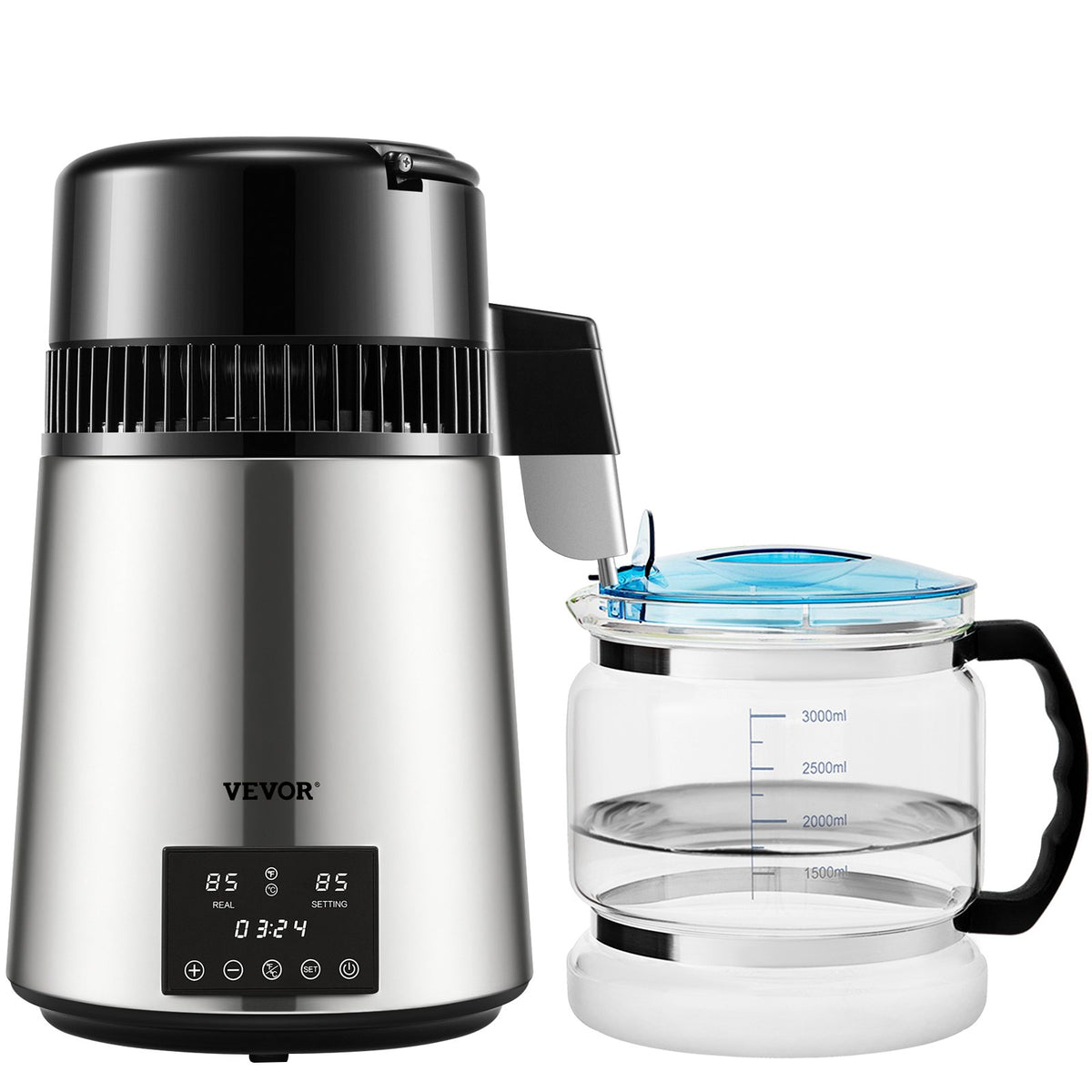 Water Distiller | 4L Dual-Temp Distilled Water Maker with Timer | Silver Finish