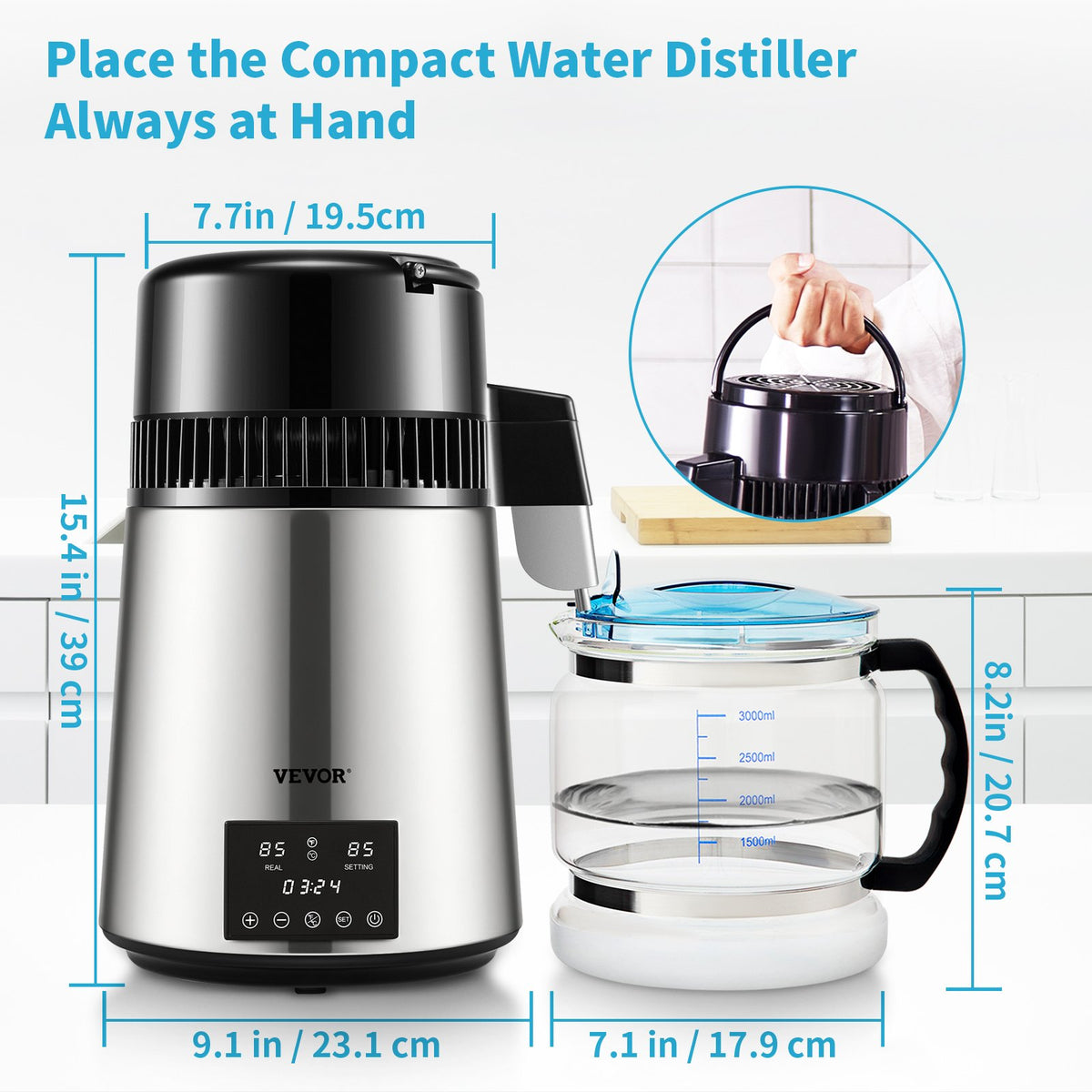 Water Distiller | 4L Dual-Temp Distilled Water Maker with Timer | Silver Finish