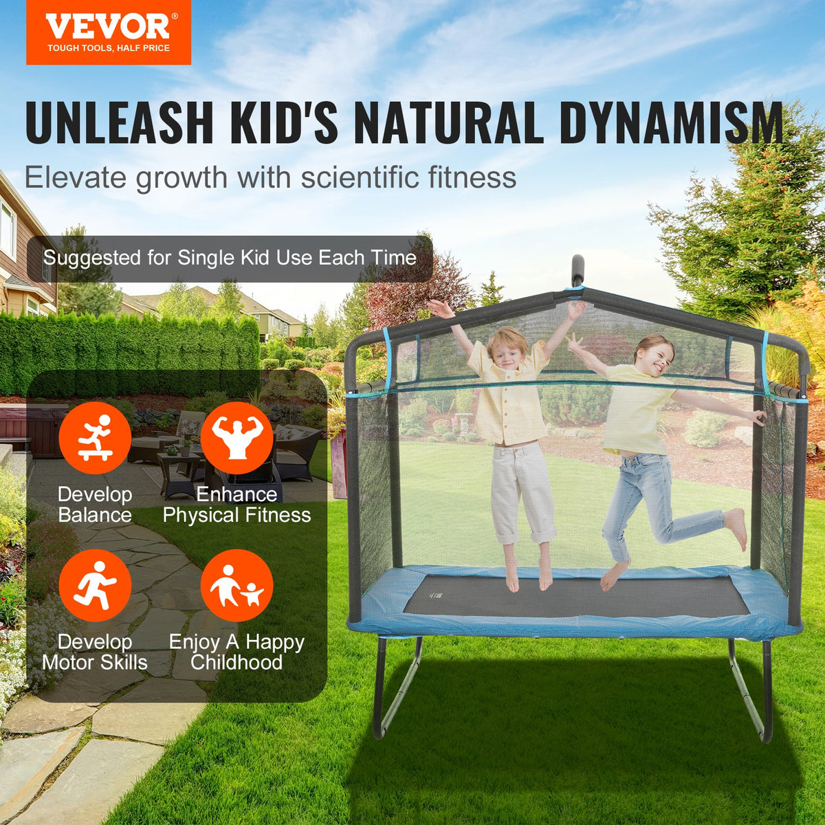 Kids Trampoline | 6ft Toddler Mini Trampoline with Net, Hammock & Gym Bar | Indoor/Outdoor Birthday Gift for Kids 3+