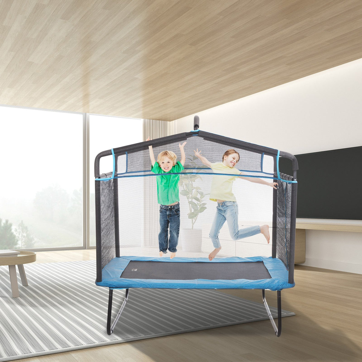 Kids Trampoline | 6ft Toddler Mini Trampoline with Net, Hammock & Gym Bar | Indoor/Outdoor Birthday Gift for Kids 3+