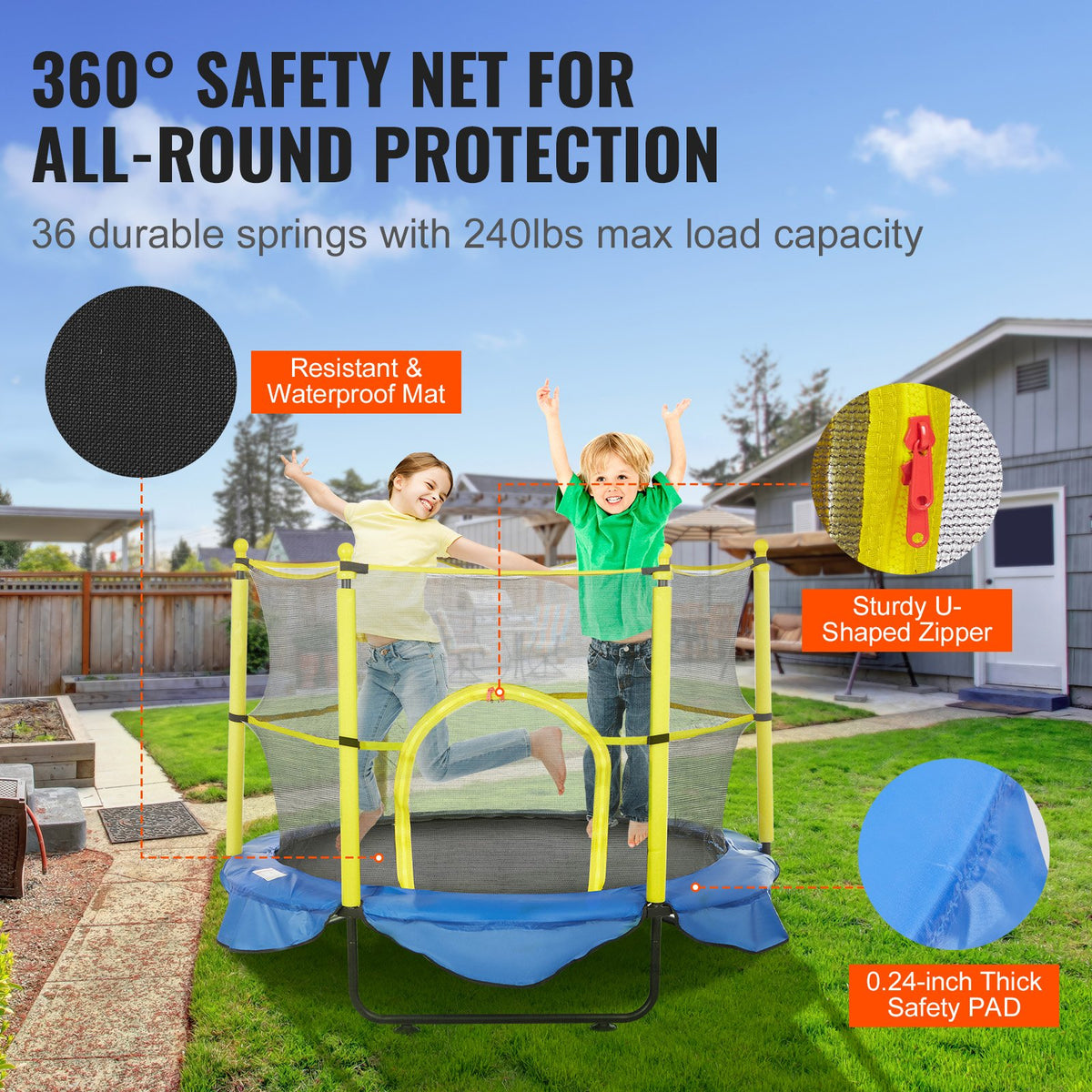 Kids Trampoline | 5ft with Safety Net, Basketball Hoop & Ocean Balls | Indoor/Outdoor Mini Bouncer