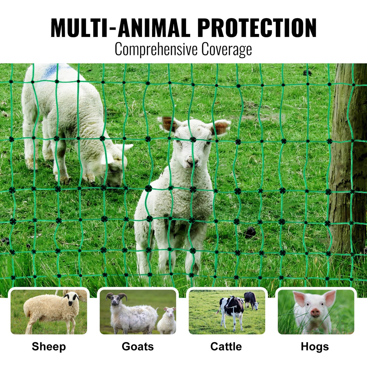 Electric Fence Netting 1.06x49.98m | PE Mesh with Double-Spiked Stakes & Posts | For Goats, Sheep, Dogs & Farm Use
