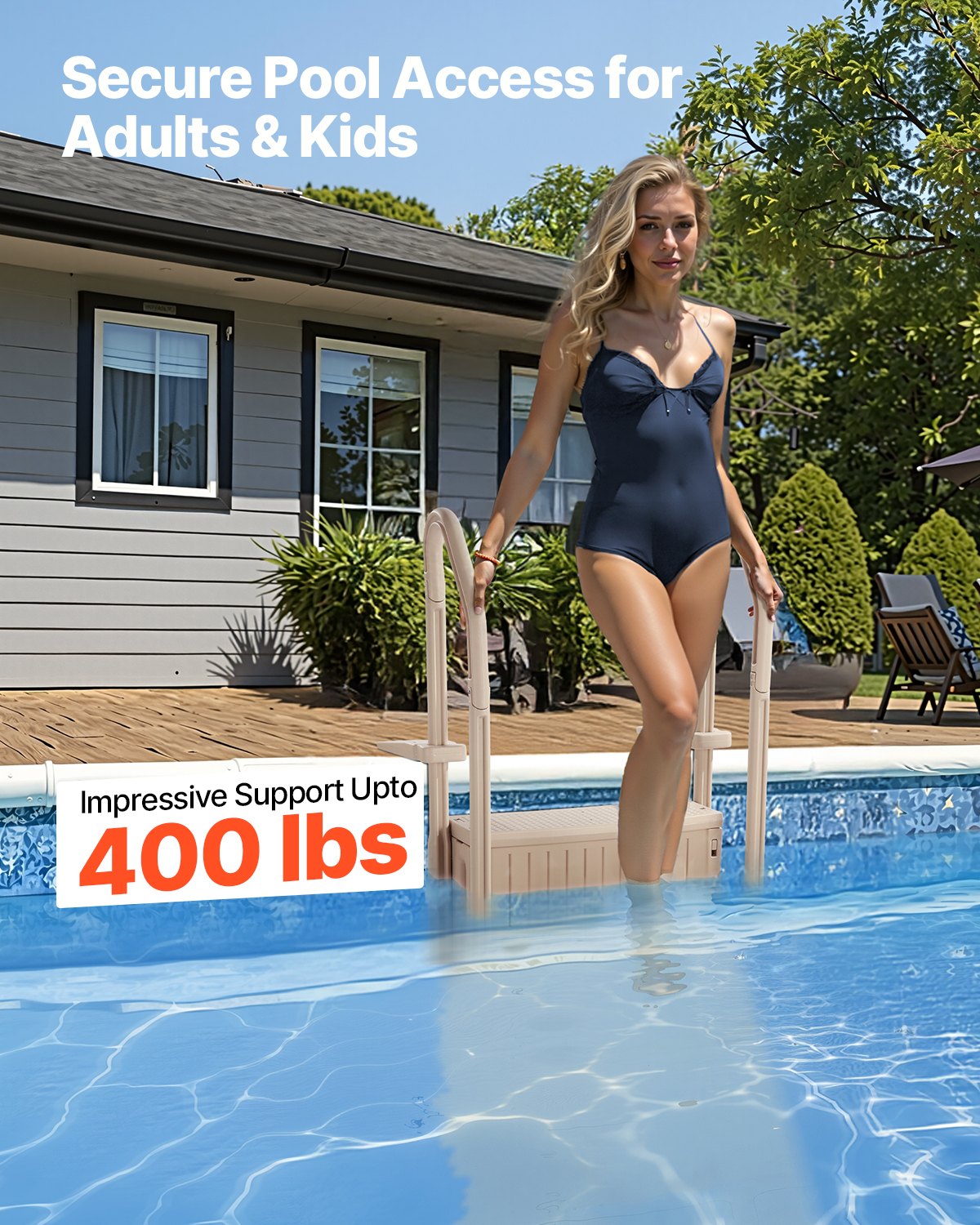 Pool Ladder | 3-Step Taupe Robust Design | Dual Handrails for 91–122cm Pools