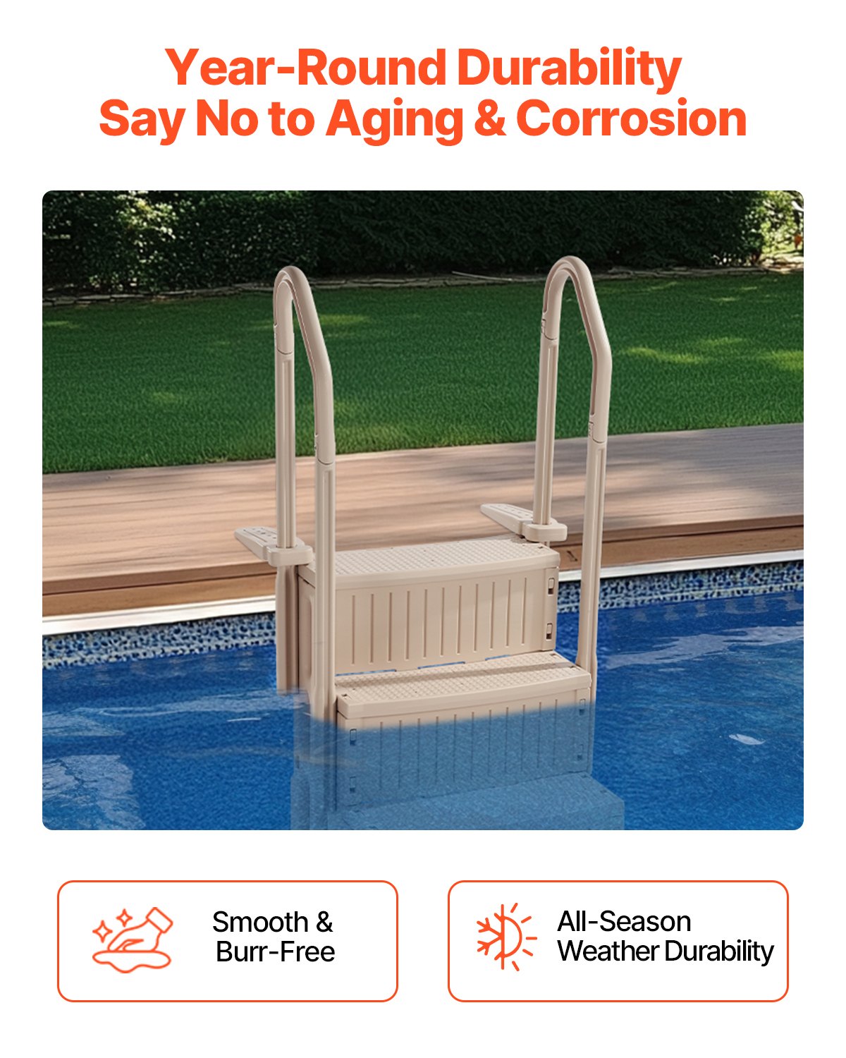 Pool Ladder | 3-Step Taupe Robust Design | Dual Handrails for 91–122cm Pools