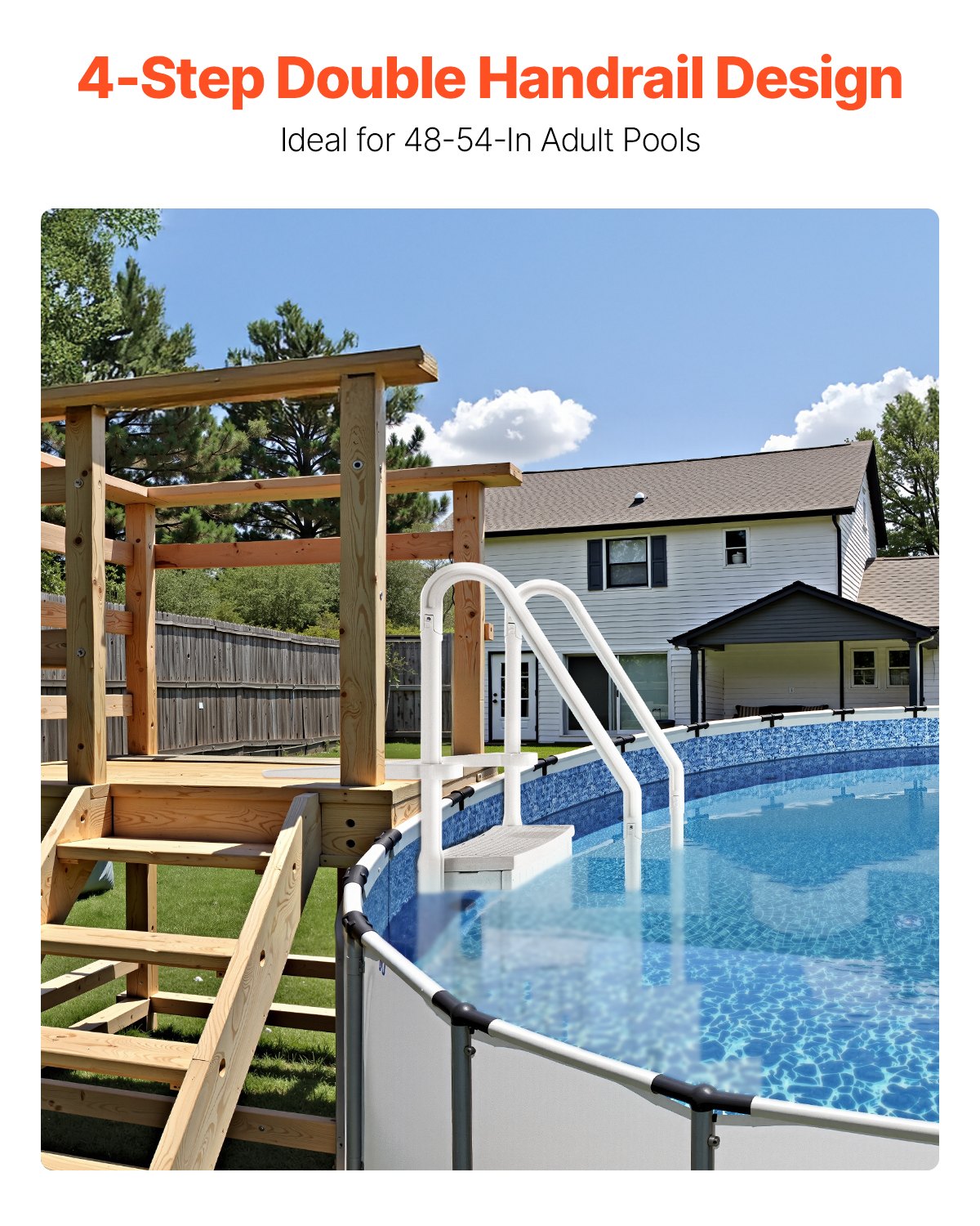 Pool Ladder | 4-Step White Robust Design | Dual Handrails for 122–137cm Pools