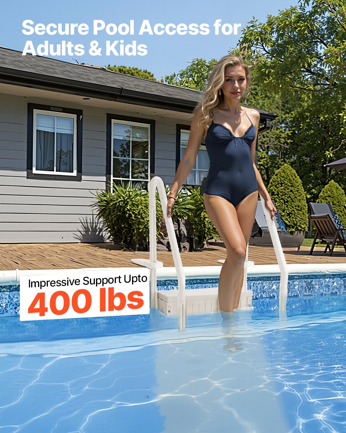 Pool Ladder | 4-Step White Robust Design | Dual Handrails for 122–137cm Pools
