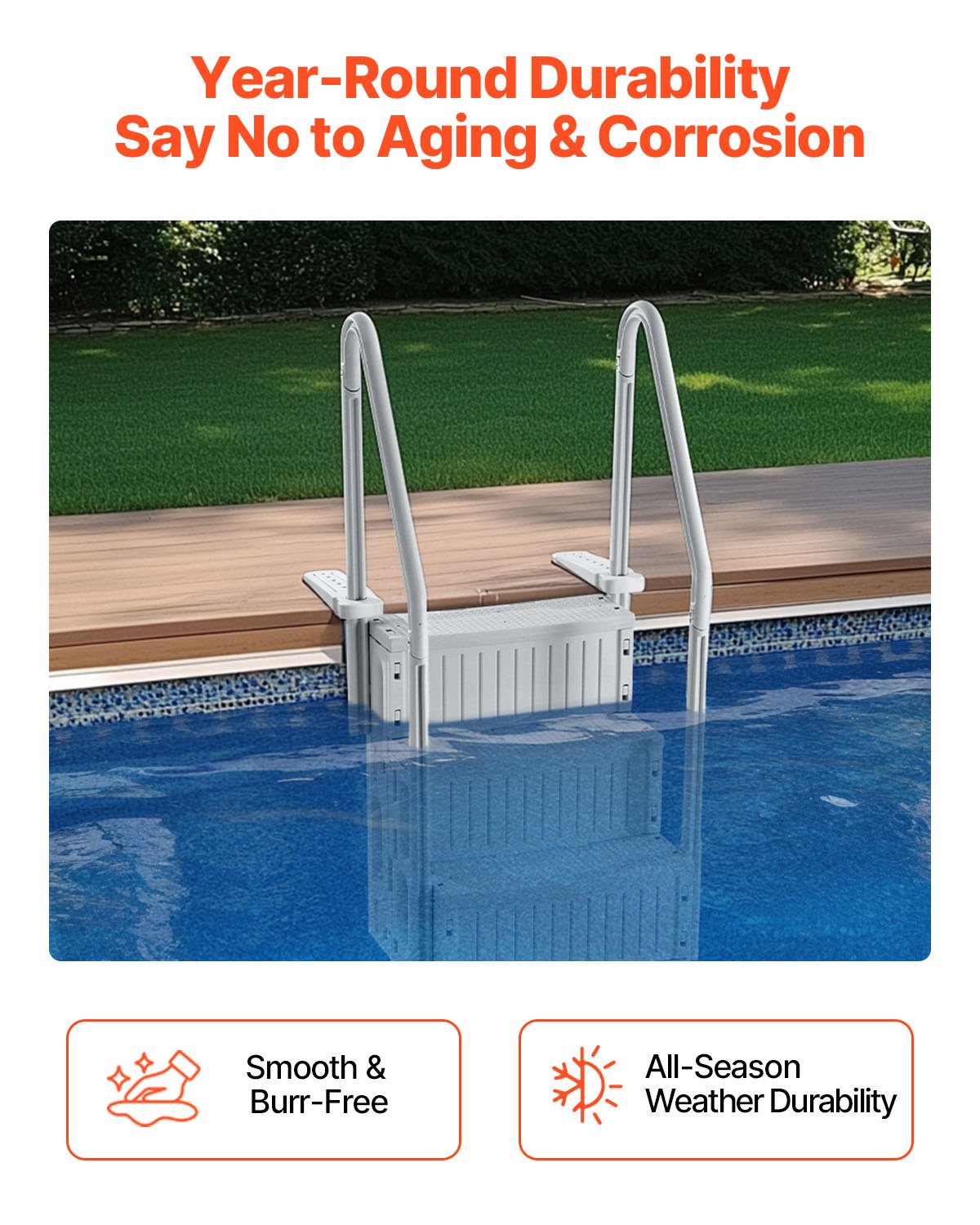 Pool Ladder | 4-Step Grey Robust Design | Dual Handrails for 122–137cm Pools