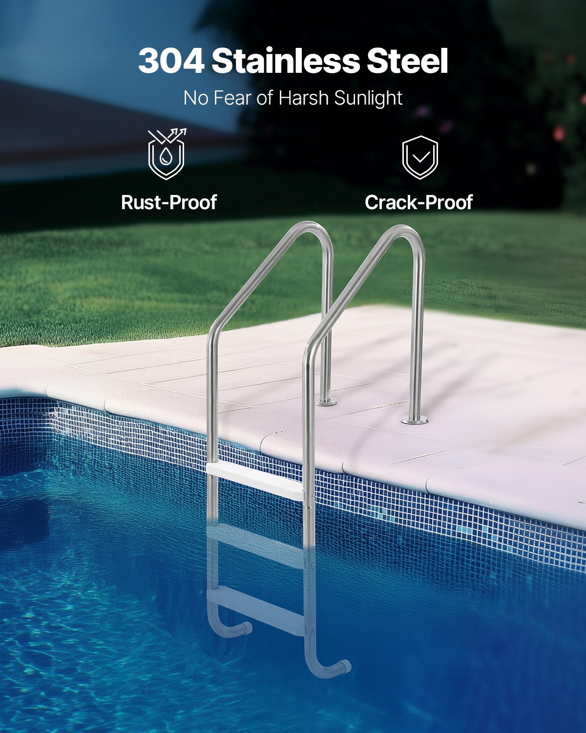 Stainless Steel Pool Ladder | 3-Step with 2 Handrails | 1219–1371mm Pools