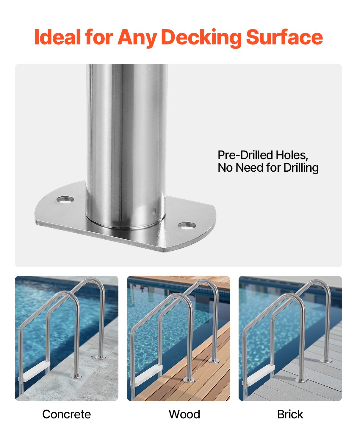 Stainless Steel Pool Ladder | 3-Step with 2 Handrails | 1219–1371mm Pools