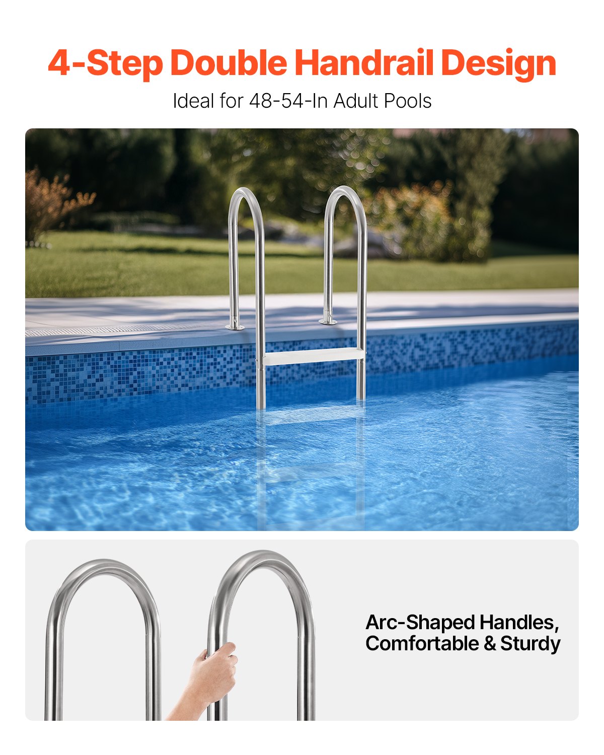 Pool Ladder | 4-Step Stainless Steel with Dual Handrails for Decked Pools