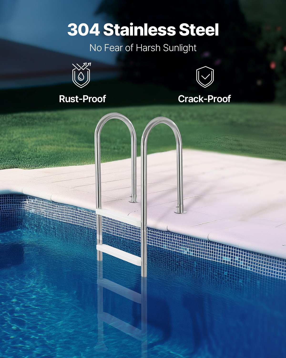 Pool Ladder | 4-Step Stainless Steel with Dual Handrails for Decked Pools