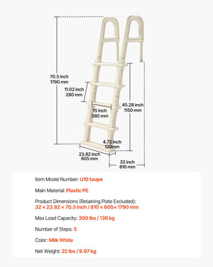 Pool Ladder | 5-Step Inclined with Dual Handrails for 122–137cm Pools