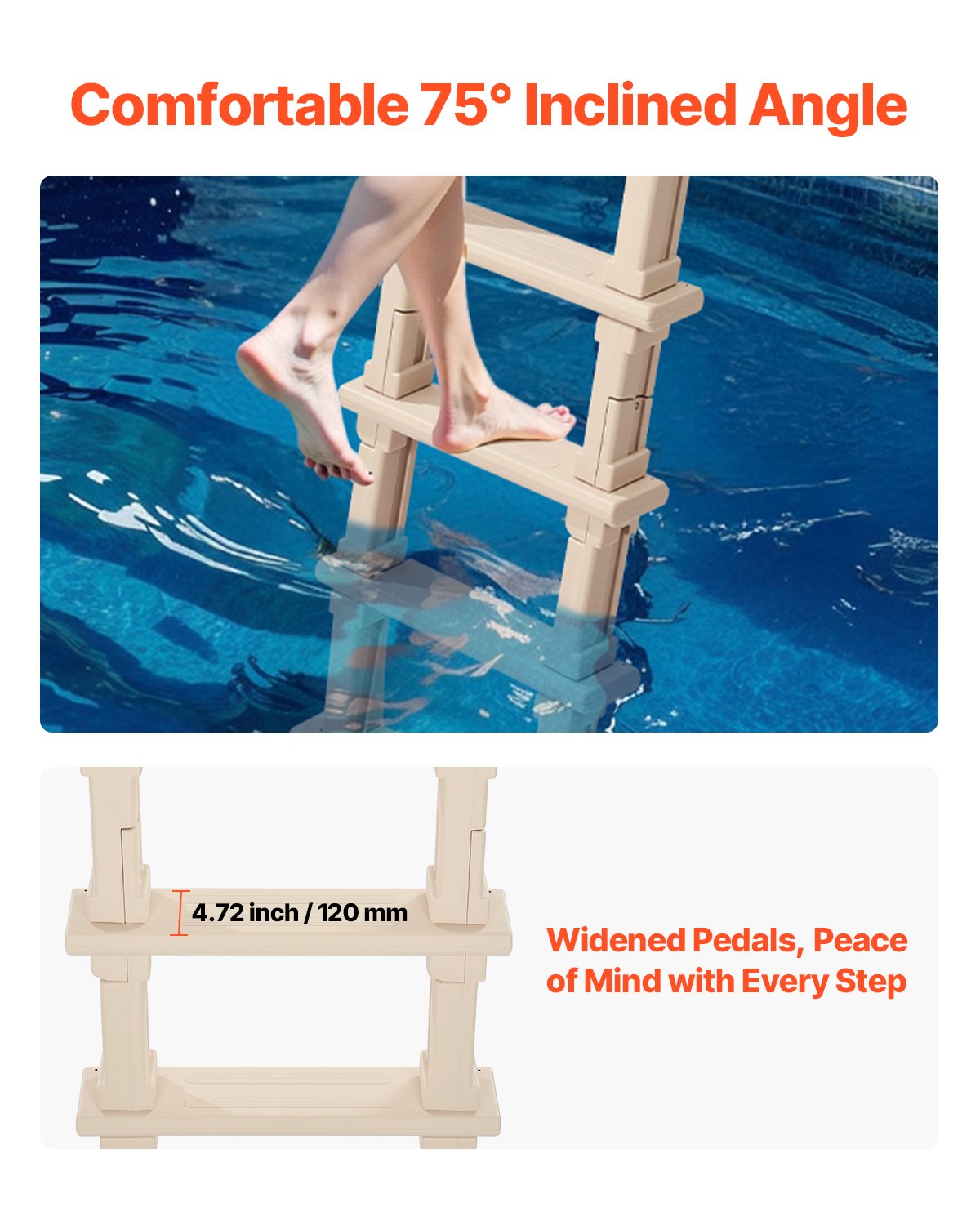 Pool Ladder | 5-Step Inclined with Dual Handrails for 122–137cm Pools