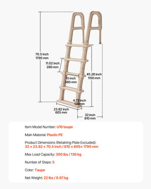 Pool Ladder | 5-Step Inclined with Dual Handrails for 122–137cm Pools