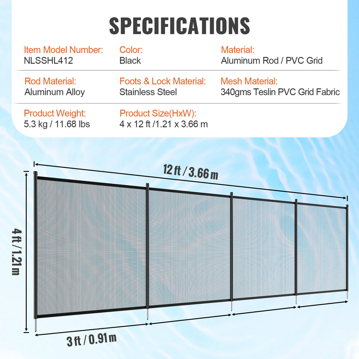 Pool Safety Fence 4'x12' | Removable Child & Pet Barrier with DIY Installation