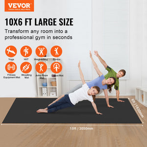 Exercise Mat 10x6FT | Non-Slip High Density Yoga Mat with Bag & Strap | For Home Yoga, Pilates & Floor Workouts | Unisex
