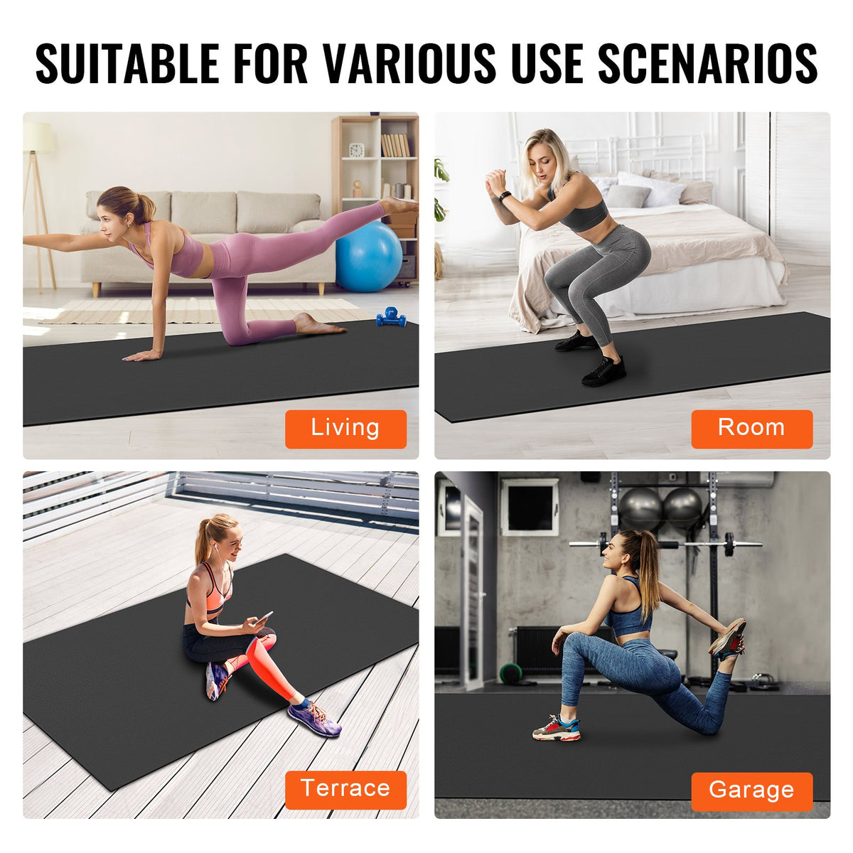 Exercise Mat 10x6FT | Non-Slip High Density Yoga Mat with Bag & Strap | For Home Yoga, Pilates & Floor Workouts | Unisex