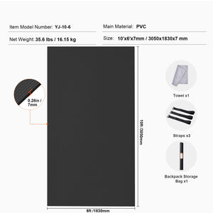Exercise Mat 10x6FT | Non-Slip High Density Yoga Mat with Bag & Strap | For Home Yoga, Pilates & Floor Workouts | Unisex