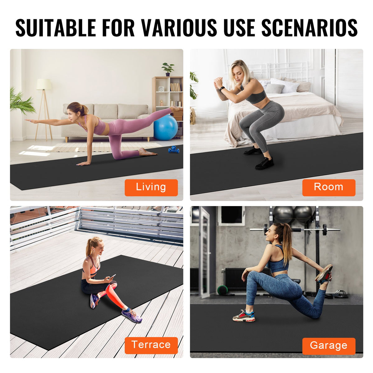 Exercise Mat 12x6FT | Non-Slip High Density Yoga Mat with Bag & Strap | For Home Yoga, Pilates & Floor Workouts | Unisex