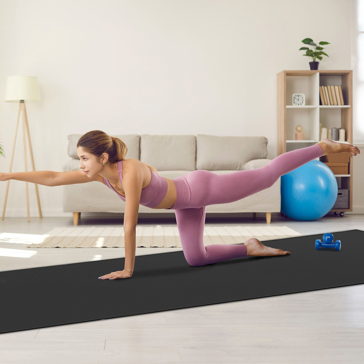 Exercise Mat 12x6FT | Non-Slip High Density Yoga Mat with Bag & Strap | For Home Yoga, Pilates & Floor Workouts | Unisex