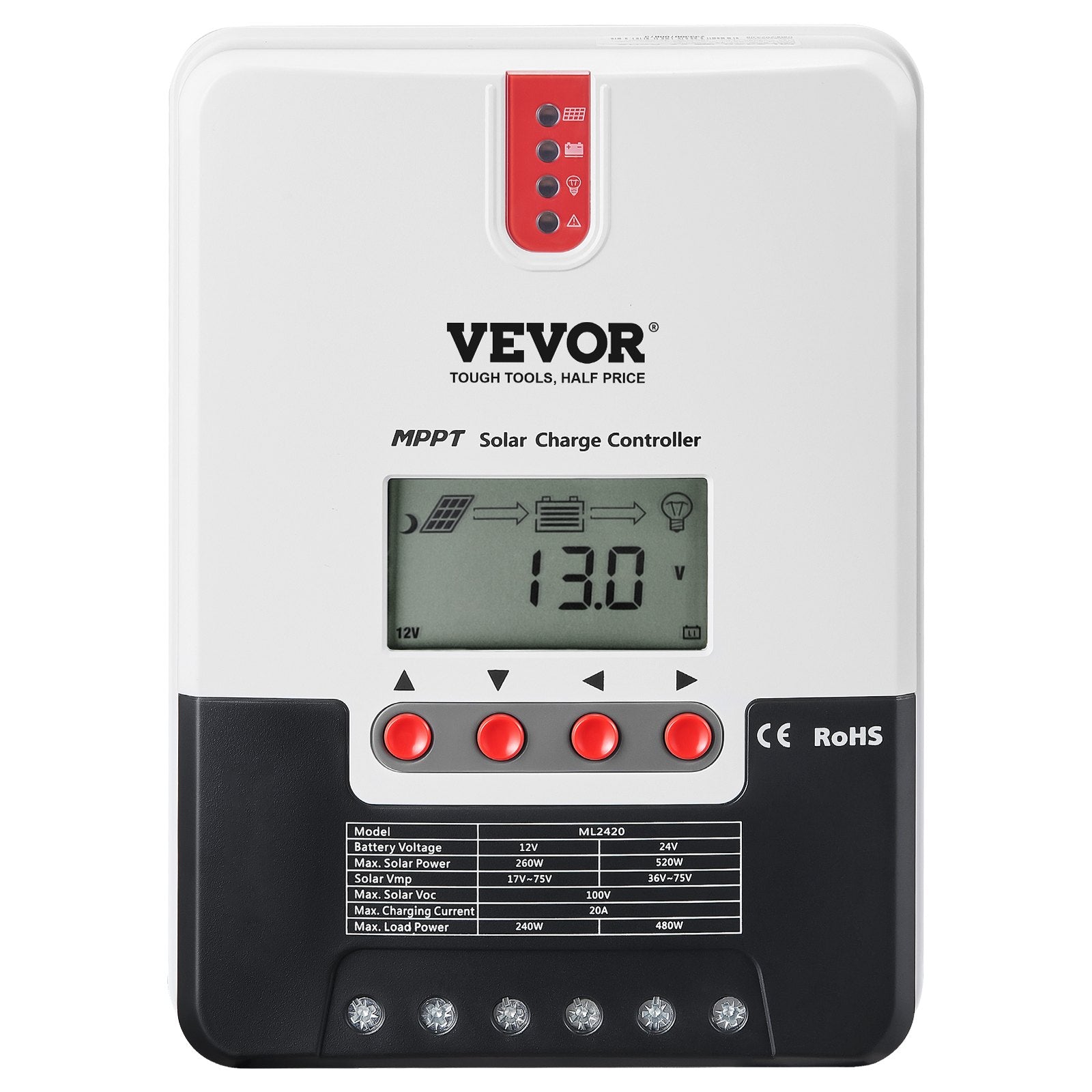MPPT Solar Charge Controller | 20A Auto DC Input with LCD & Temp Sensor | AGM, Gel, Flooded & Lithium Battery Charger