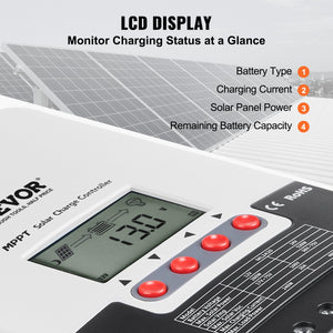 MPPT Solar Charge Controller | 20A Auto DC Input with LCD & Temp Sensor | AGM, Gel, Flooded & Lithium Battery Charger