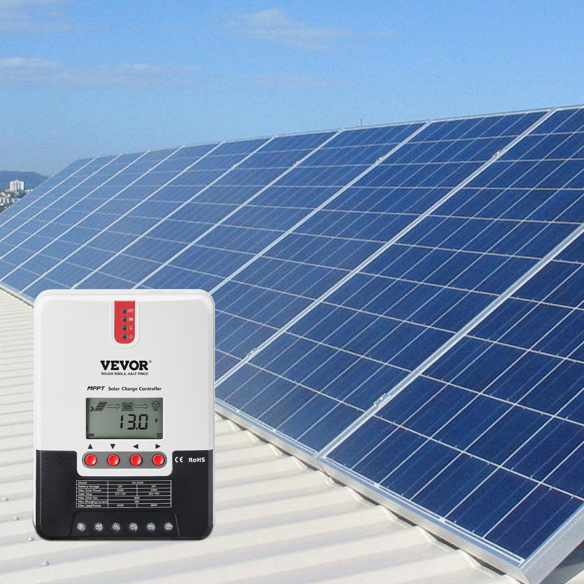 MPPT Solar Charge Controller | 20A Auto DC Input with LCD & Temp Sensor | AGM, Gel, Flooded & Lithium Battery Charger