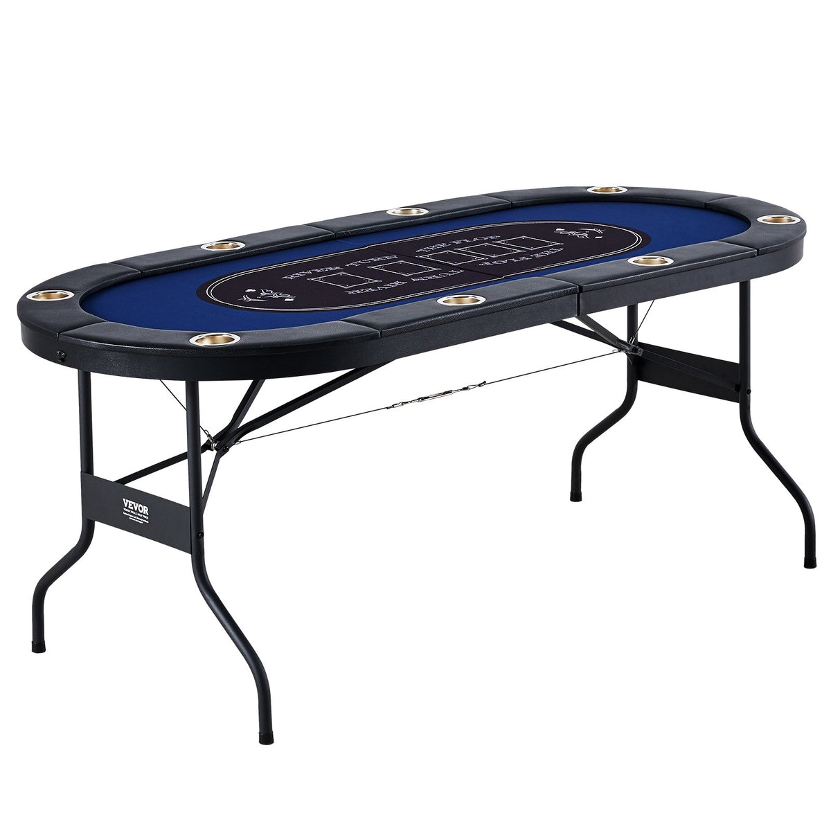 Foldable Poker Table 183cm | 8 Player Texas Hold’em & Blackjack Table | Padded Rails, Cup Holders & Folding Legs | Blue